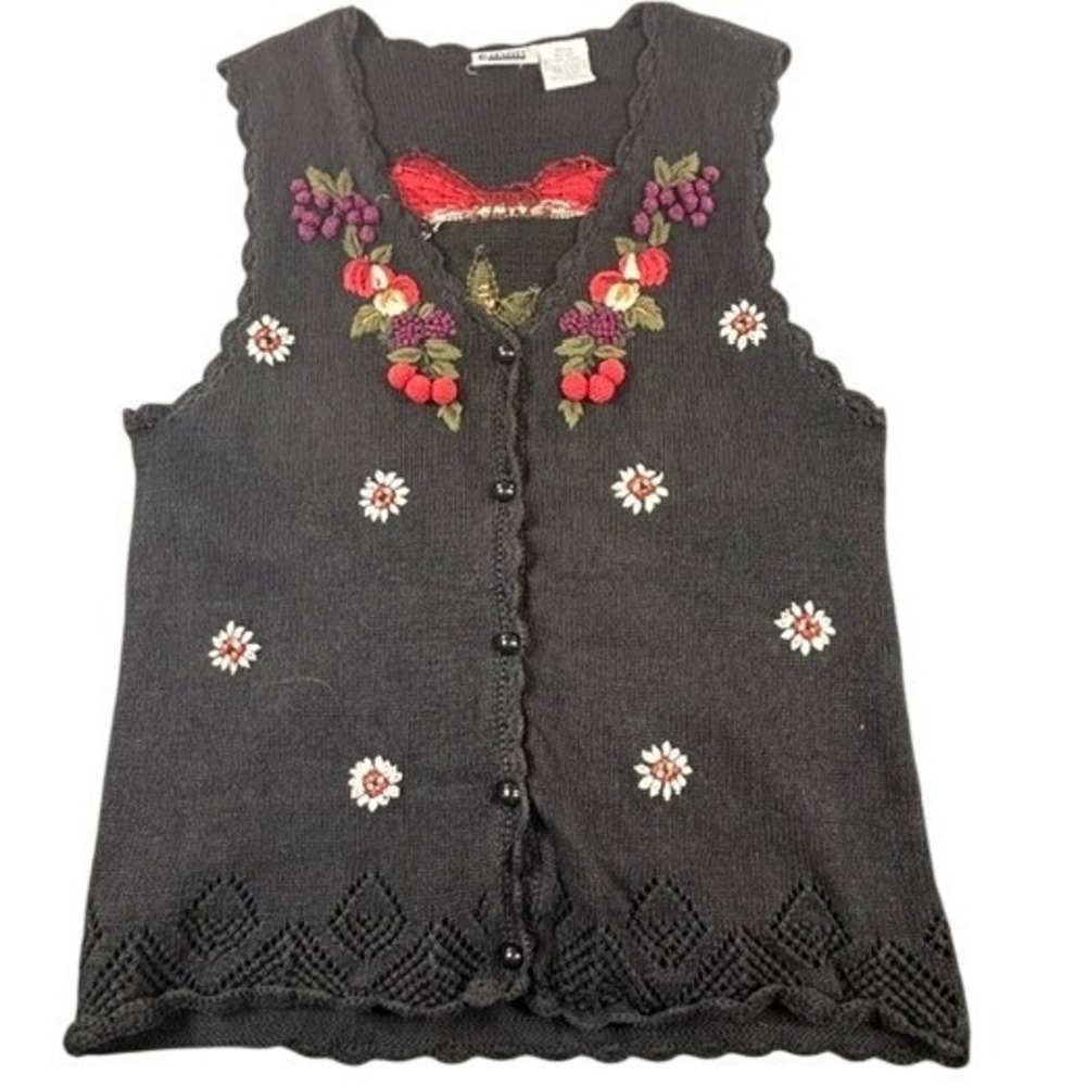 Vtg Capacity Embroidered Fruit Floral Sleeveless Knit Sweater Vest MD Grannycore